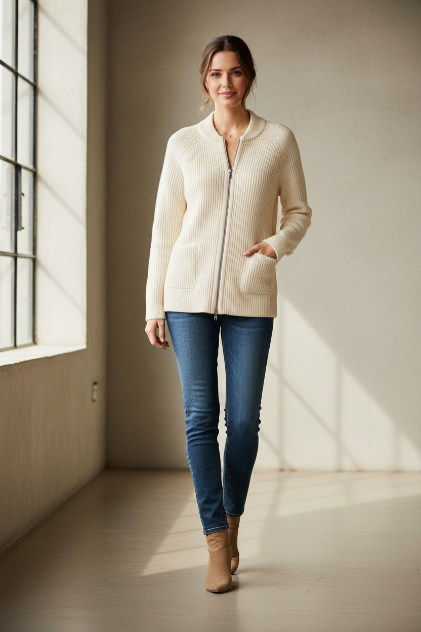 Ivory Allia Zip Cardigan