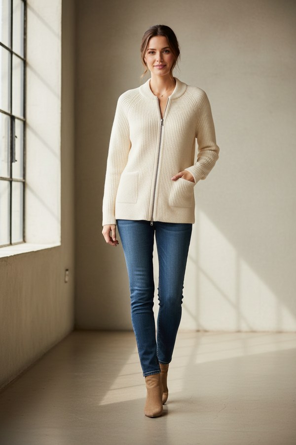 Ivory Allia Zip Cardigan
